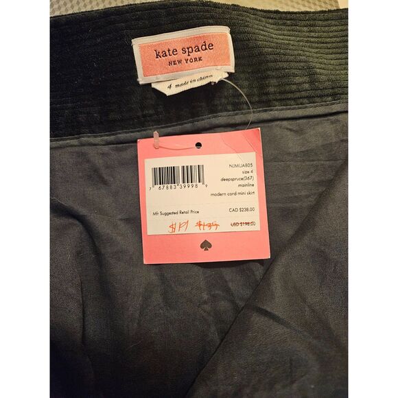 NWT Kate Spade Modern Cord Mini Skirt in Green Spruce - 4 - Picture 6 of 6